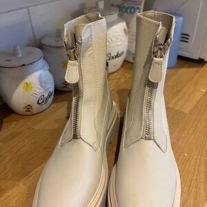 Marks & Spencer Cream Ankle Boots with Front Zippers